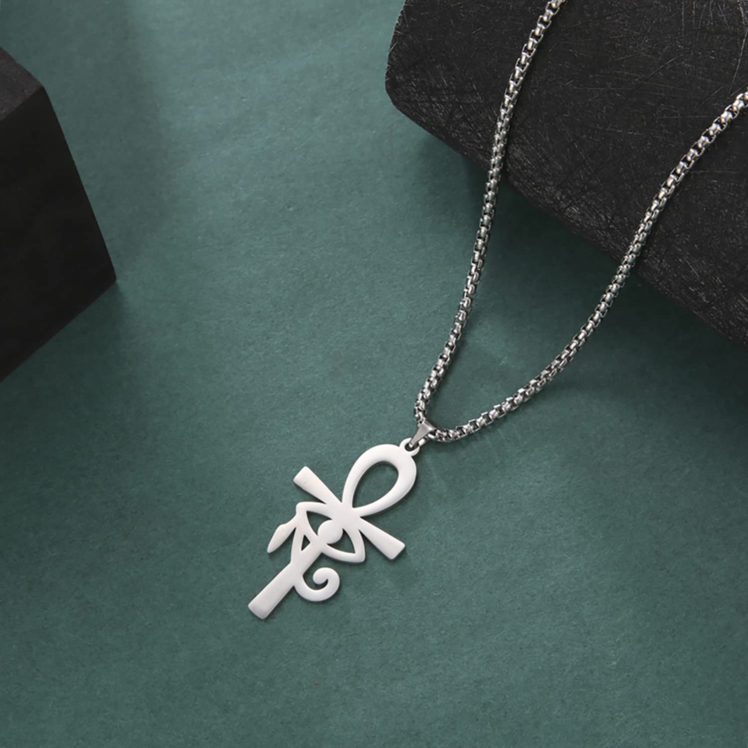 EUEAVAN Croce Ankh Occhio Horus Collana argento amuleto