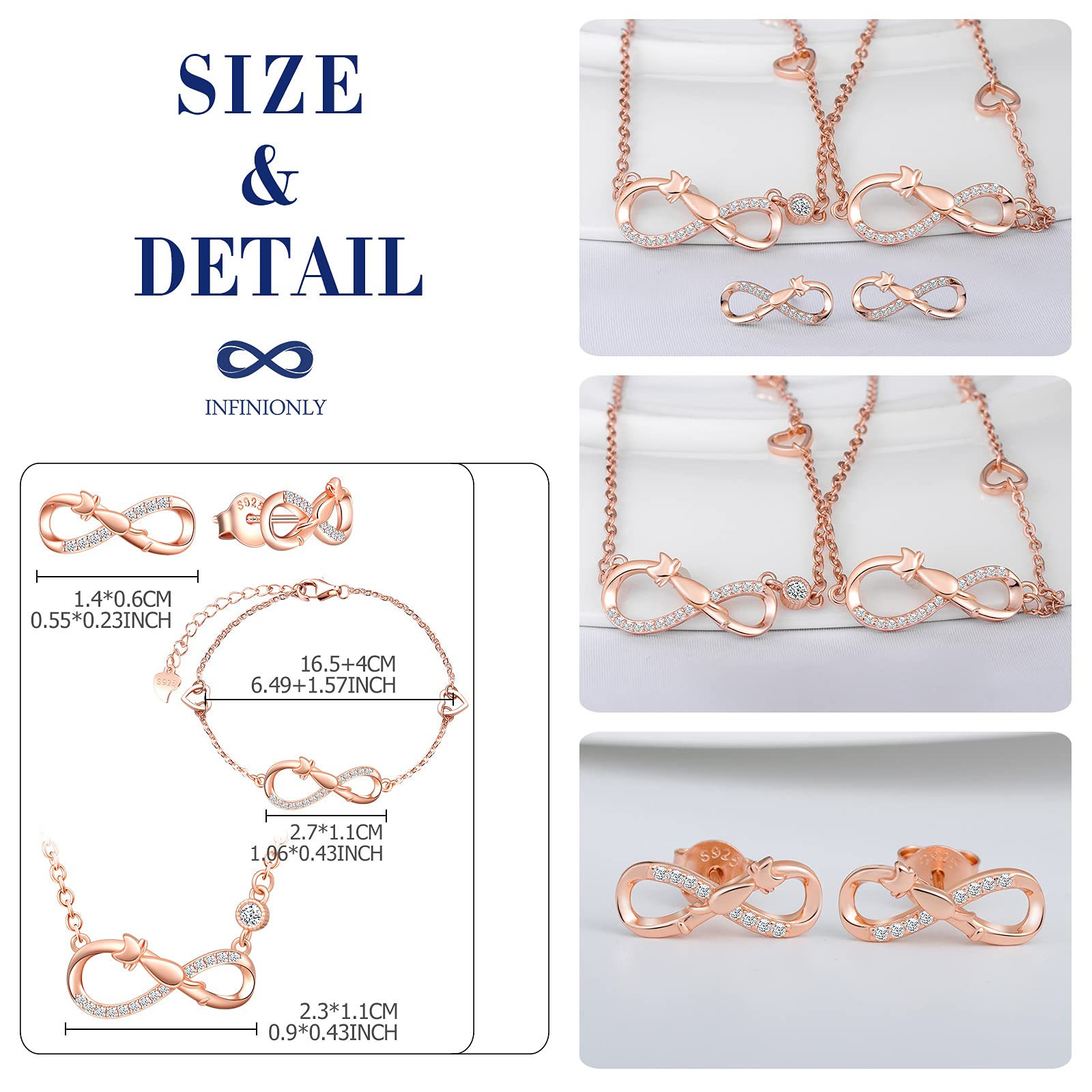 INFINIONLY parure gioielli argento 925 oro rosa collana C