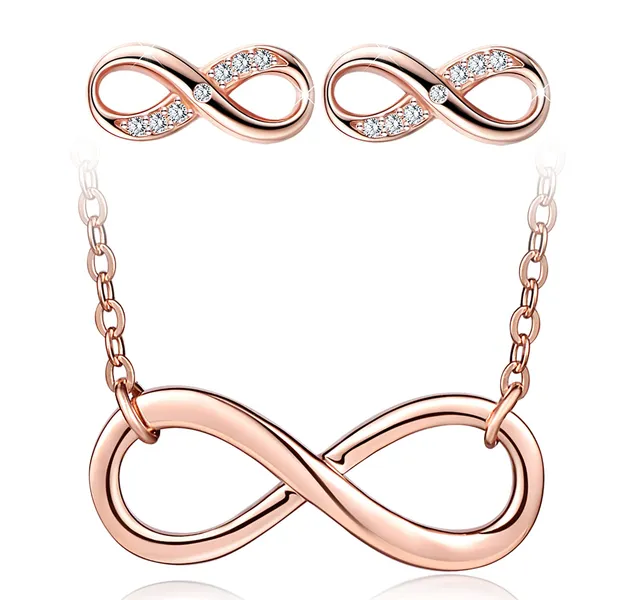 INFINIONLY Parure Infinito Set Collana Bracciale Oro Rosa