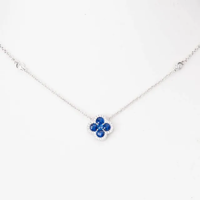 Chic Ad Hoc Collana girocollo argento zirconi quadrifoglio blu