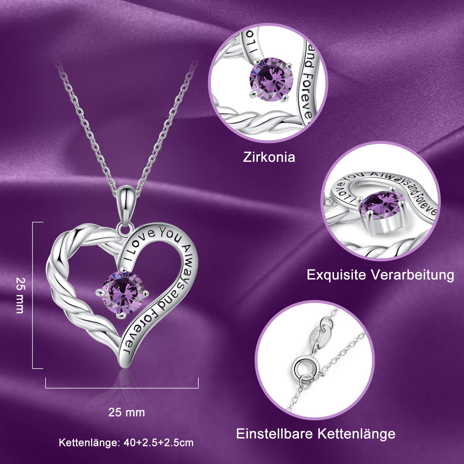 Jessemade Gioielli Collana Cuore Argento 925 Birthstone Mamma