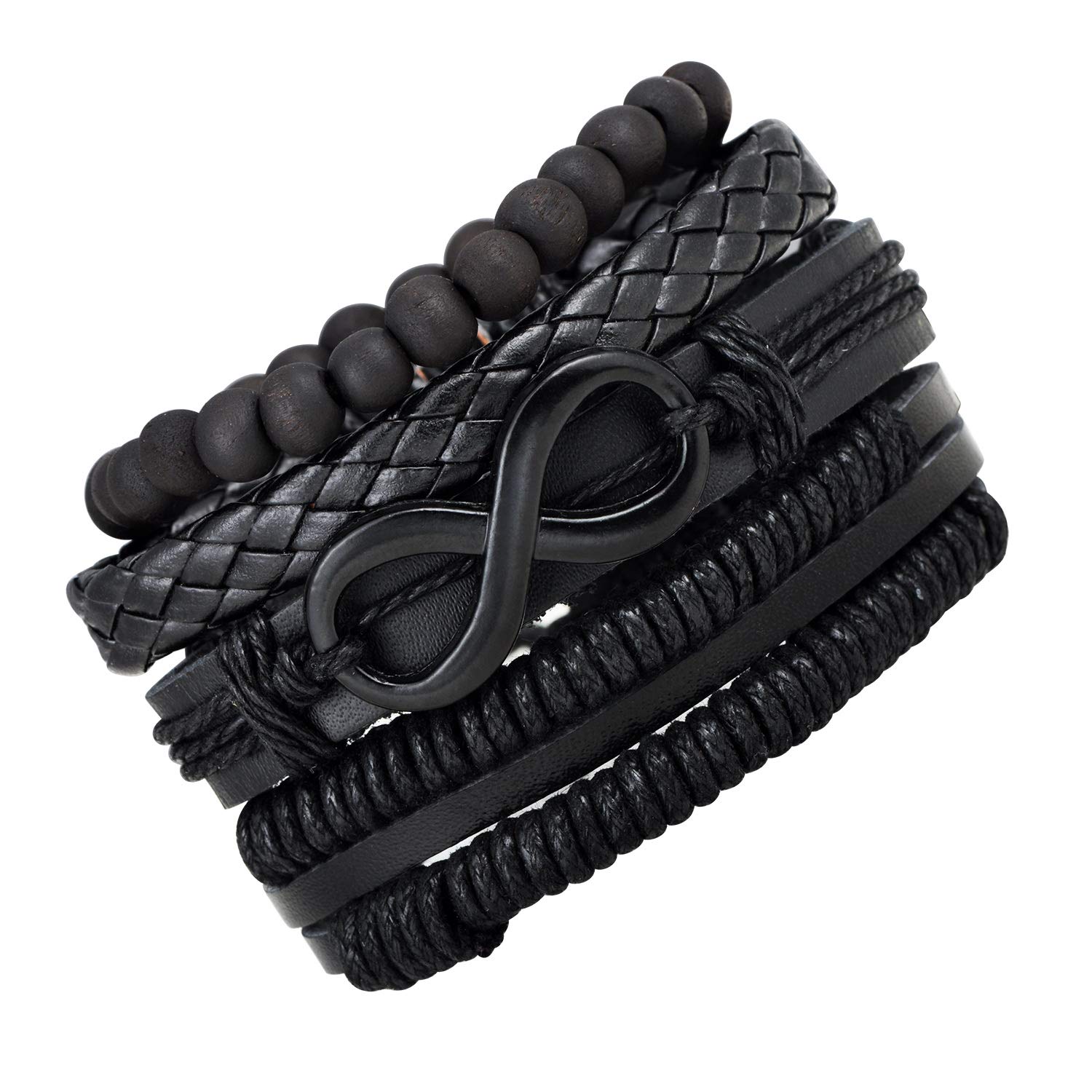 INFINIONLY Fashion Bracelets Bracciale Uomo Pelle Nero Infinito