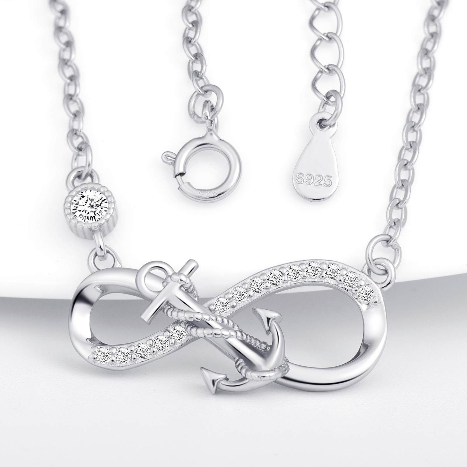 INFINIONLY Fashion Collana infinito ancora argento zirconio