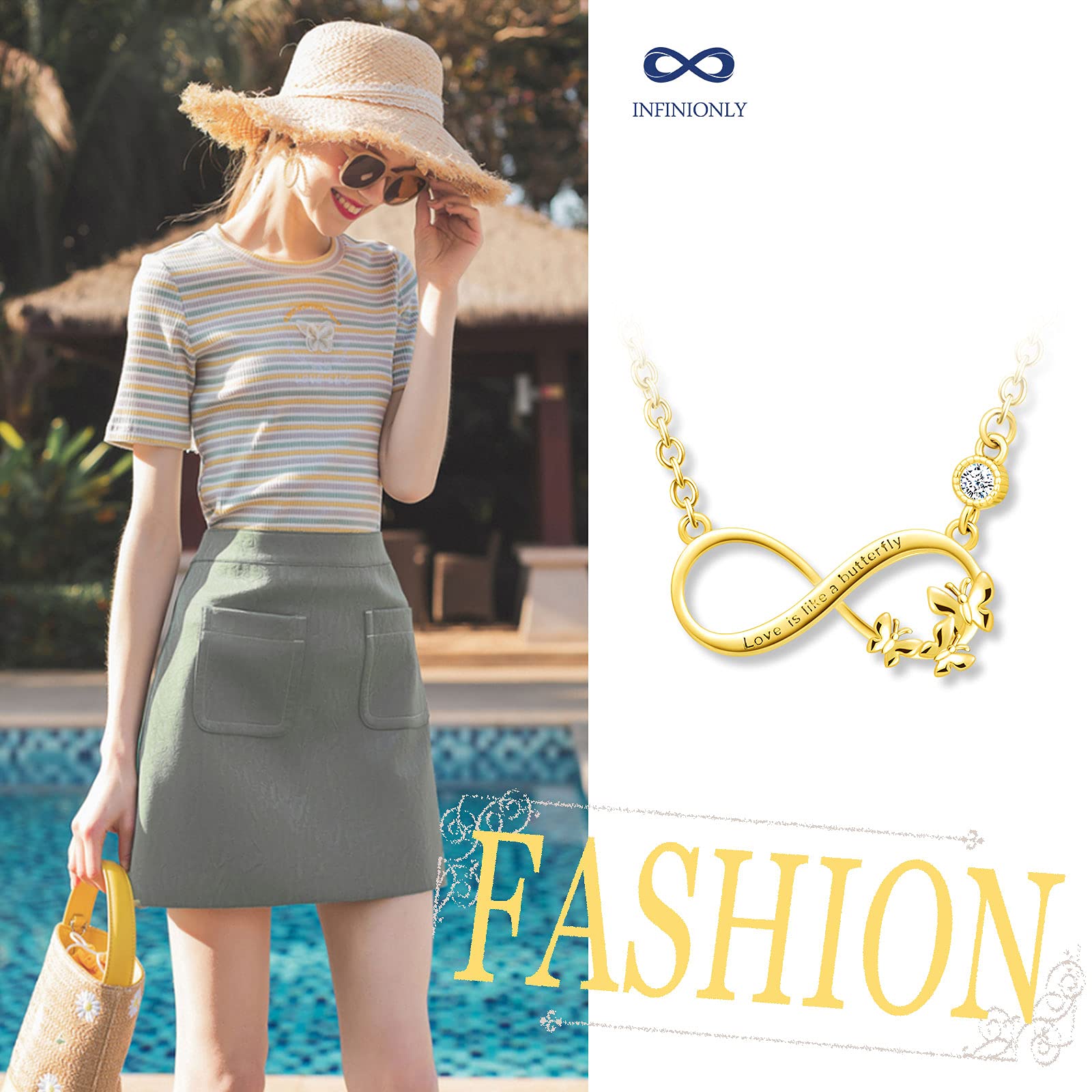 INFINIONLY Fashion Necklaces collana infinito farfalla oro argento