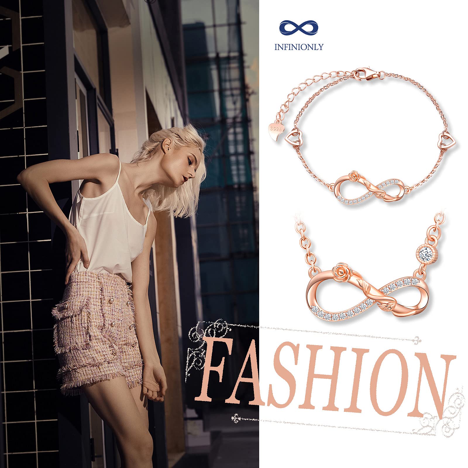 INFINIONLY Fashion Necklaces B parure argento fiore infinito