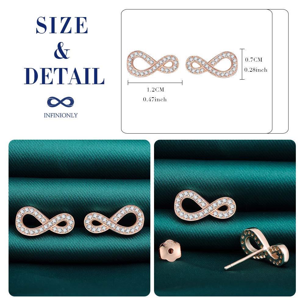 INFINIONLY Fashion Earrings orecchini infinito oro rosa zirconi