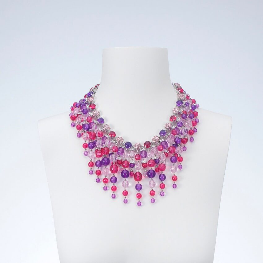 Chic Ad Hoc Collane Girocollo cascata collana cristalli fuxia