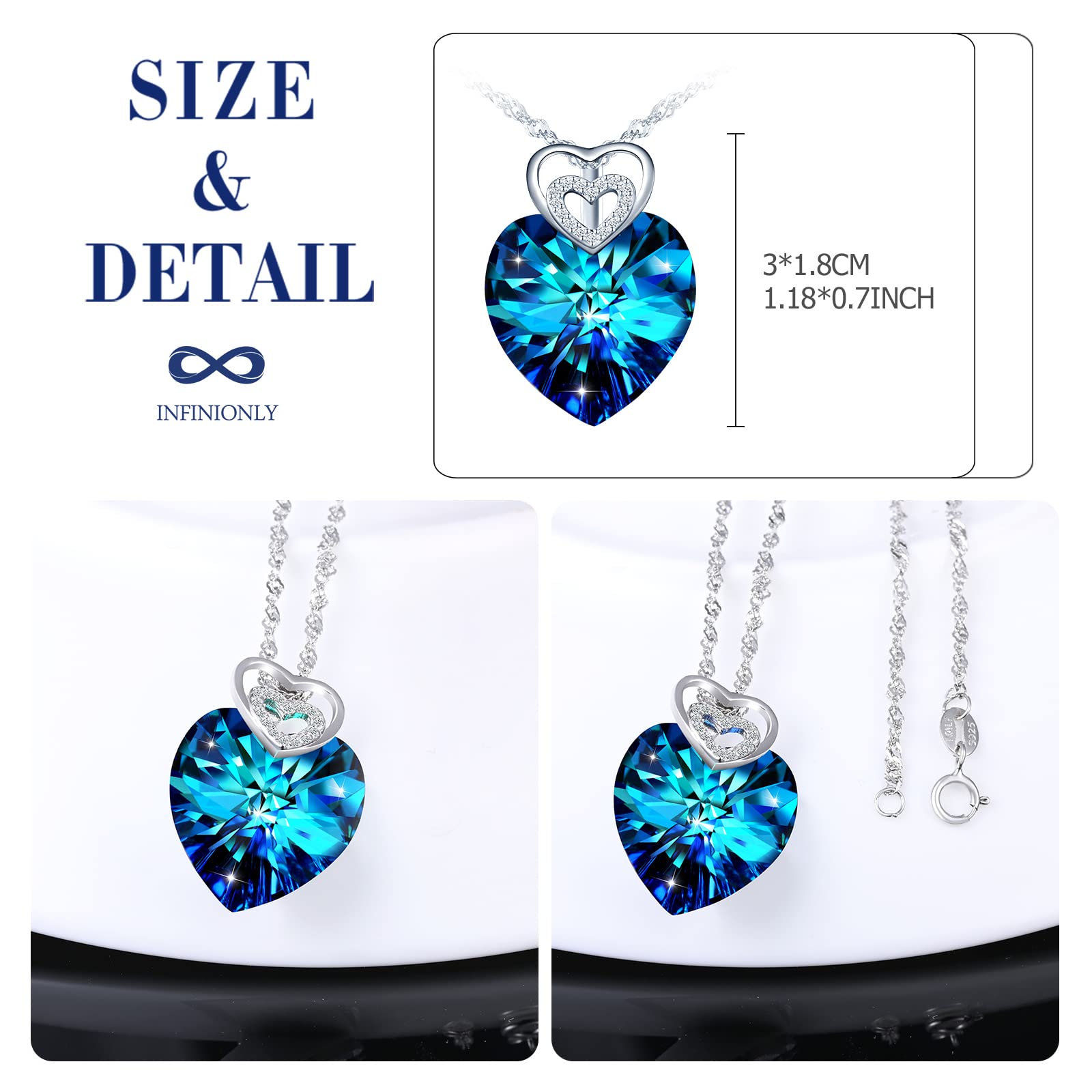 INFINIONLY Fashion Necklaces Collana Cuore Oceano Blu 45cm