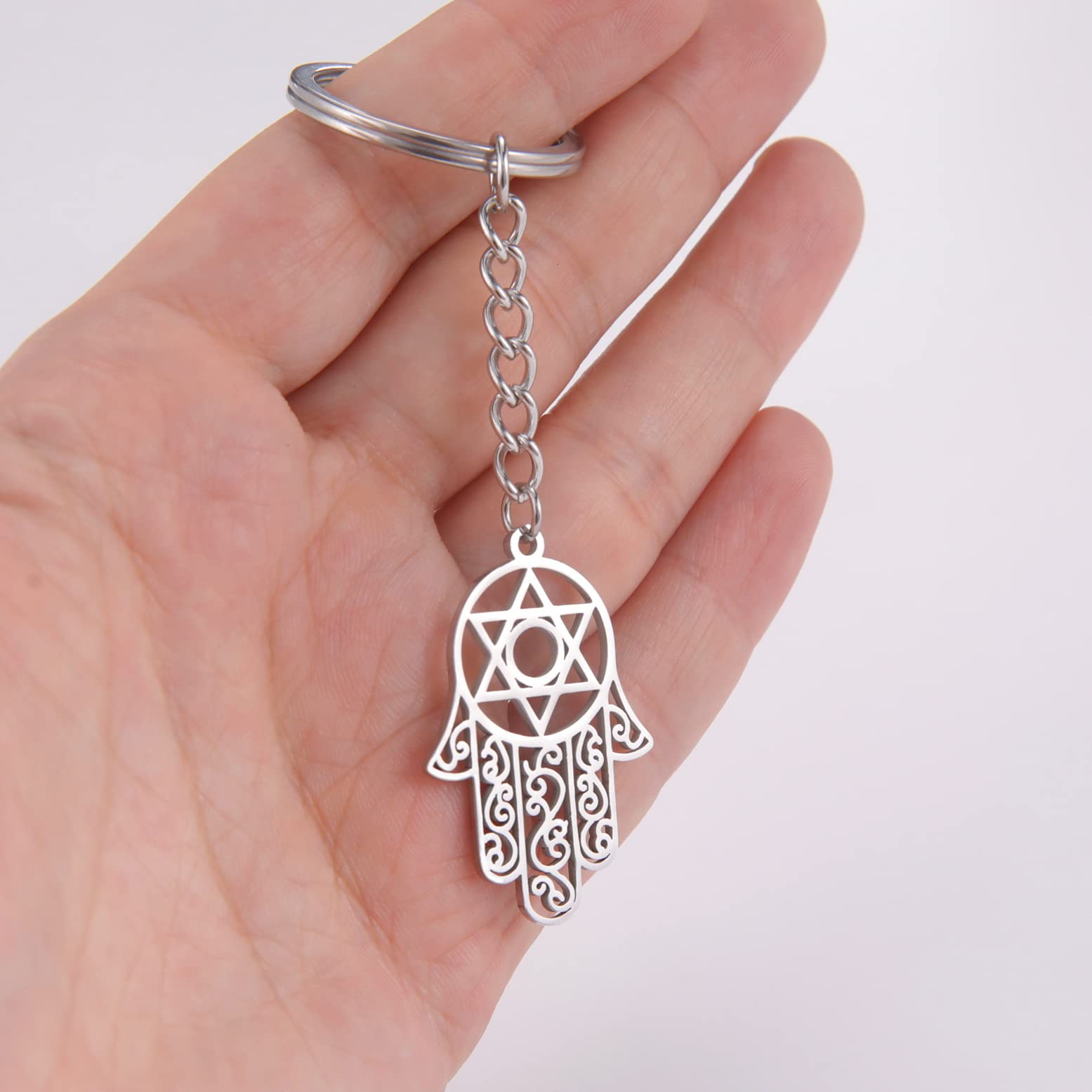 EUEAVAN Keyrings portachiavi hamsa mano fatima argento