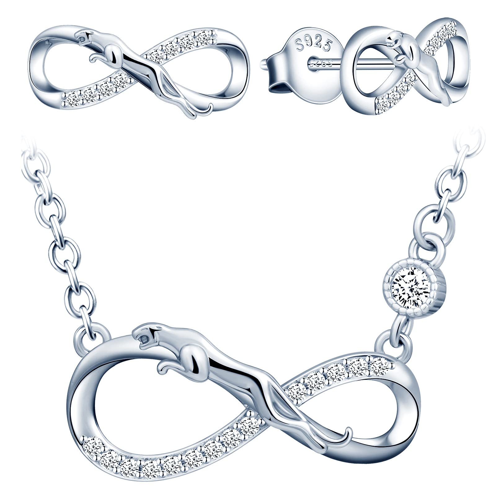 INFINIONLY Fashion Necklaces parure collana orecchini leopardo silver