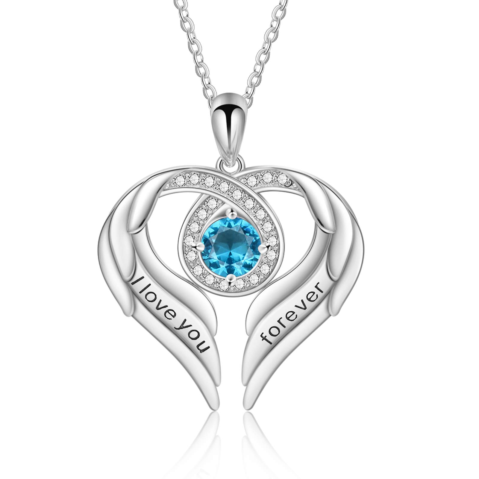 Jessemade Gioielli Collana Ala Argento 925 Cuore Zirconi Love You Forever