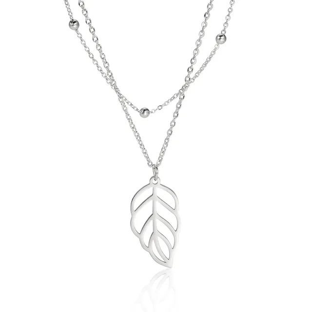 EUEAVAN Necklaces Collana Acciaio Foglia Doppia Catena Donna