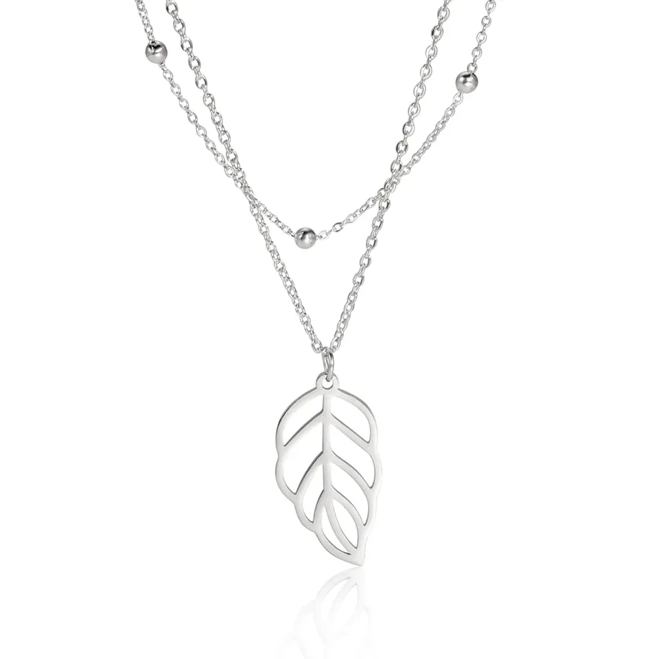 EUEAVAN Necklaces Collana Acciaio Foglia Doppia Catena Donna