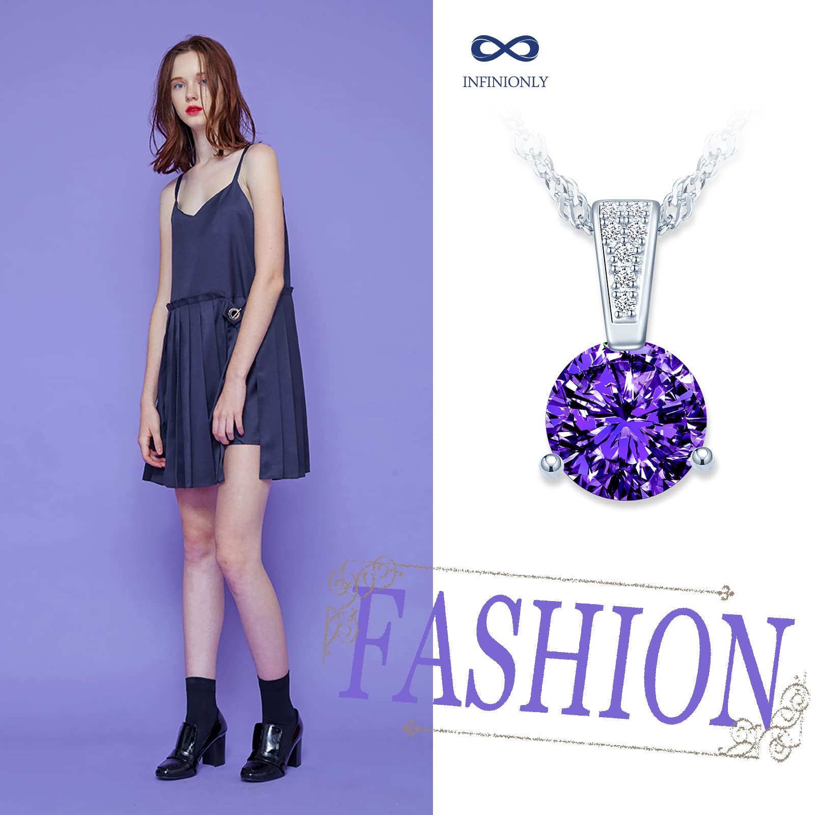 Infinionly Fashion collana argento 925 solitario viola
