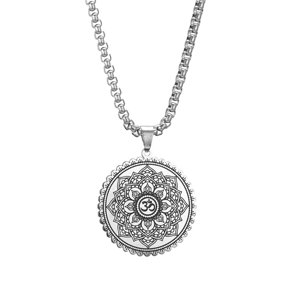 EUEAVAN Necklaces Collana Om Mandala Argento Uomo
