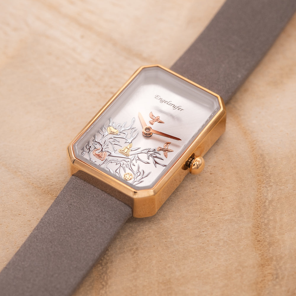 Engelsrufer Tree of Life orologio rosé pelle grigia