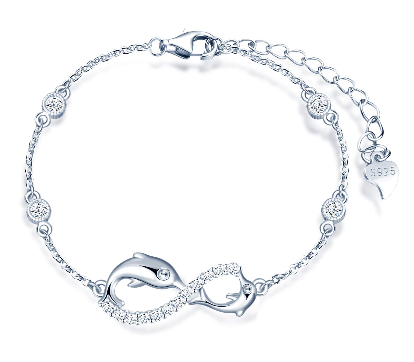 Infinionly B-diamante bracciale argento 925 infinito delfino zircone