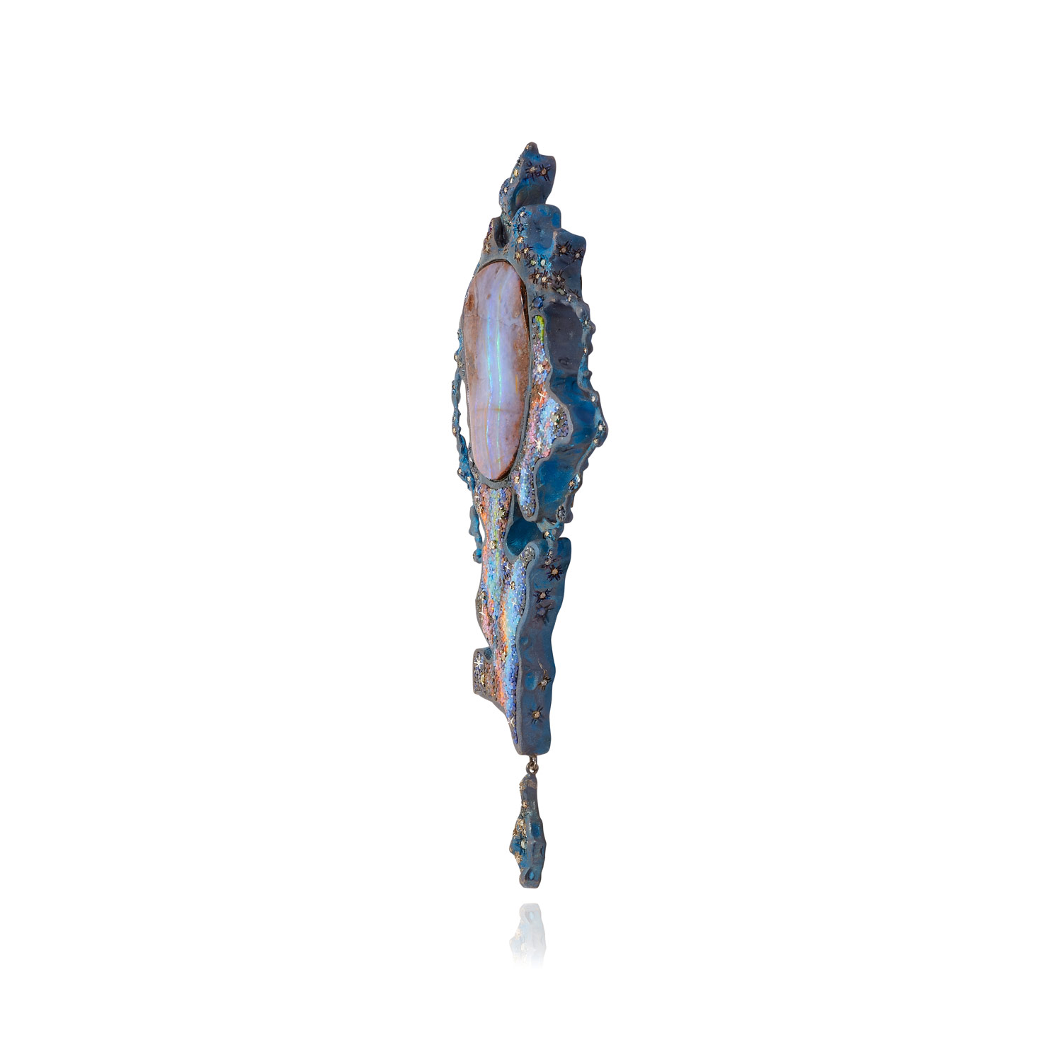 Le Sibille Blue Galaxy brooch pendente opale diamanti