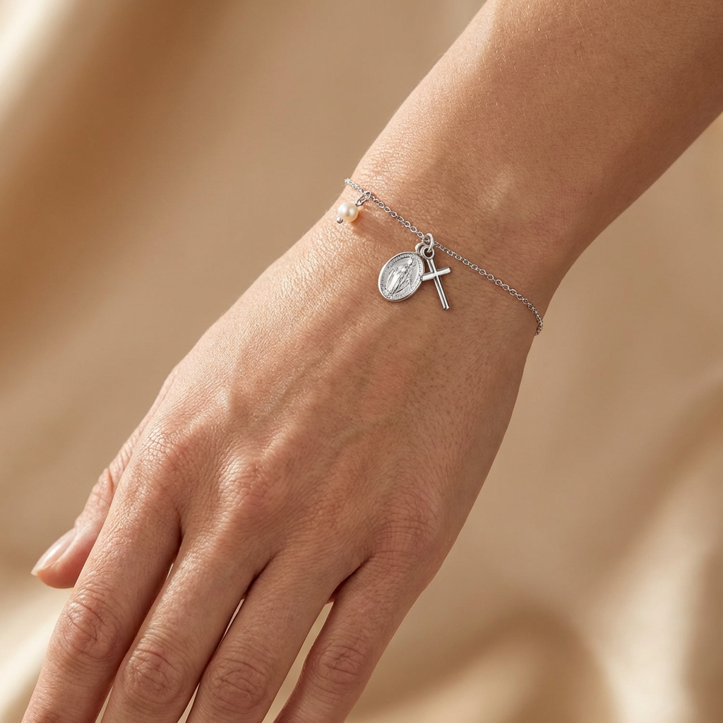 Engelsrufer Maria Bracciale Argento 925 Croce con Perla