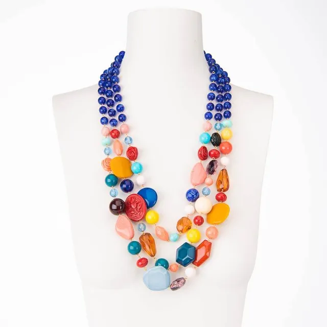 Chic Ad Hoc Collane lunga tre fili pietre multicolor perle blu