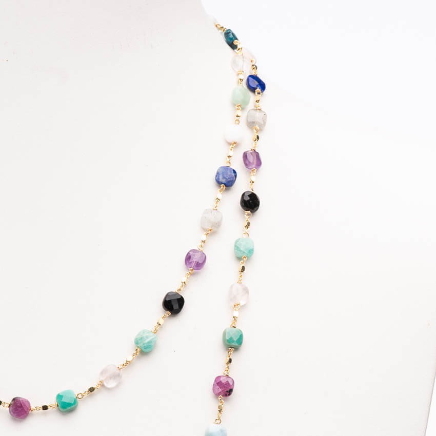 Chic Ad Hoc Collane lunga dorato multicolor collana pietre