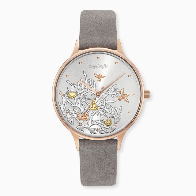 Engelsrufer Uhren Lebensbaum orologio tricolor pelle grigia