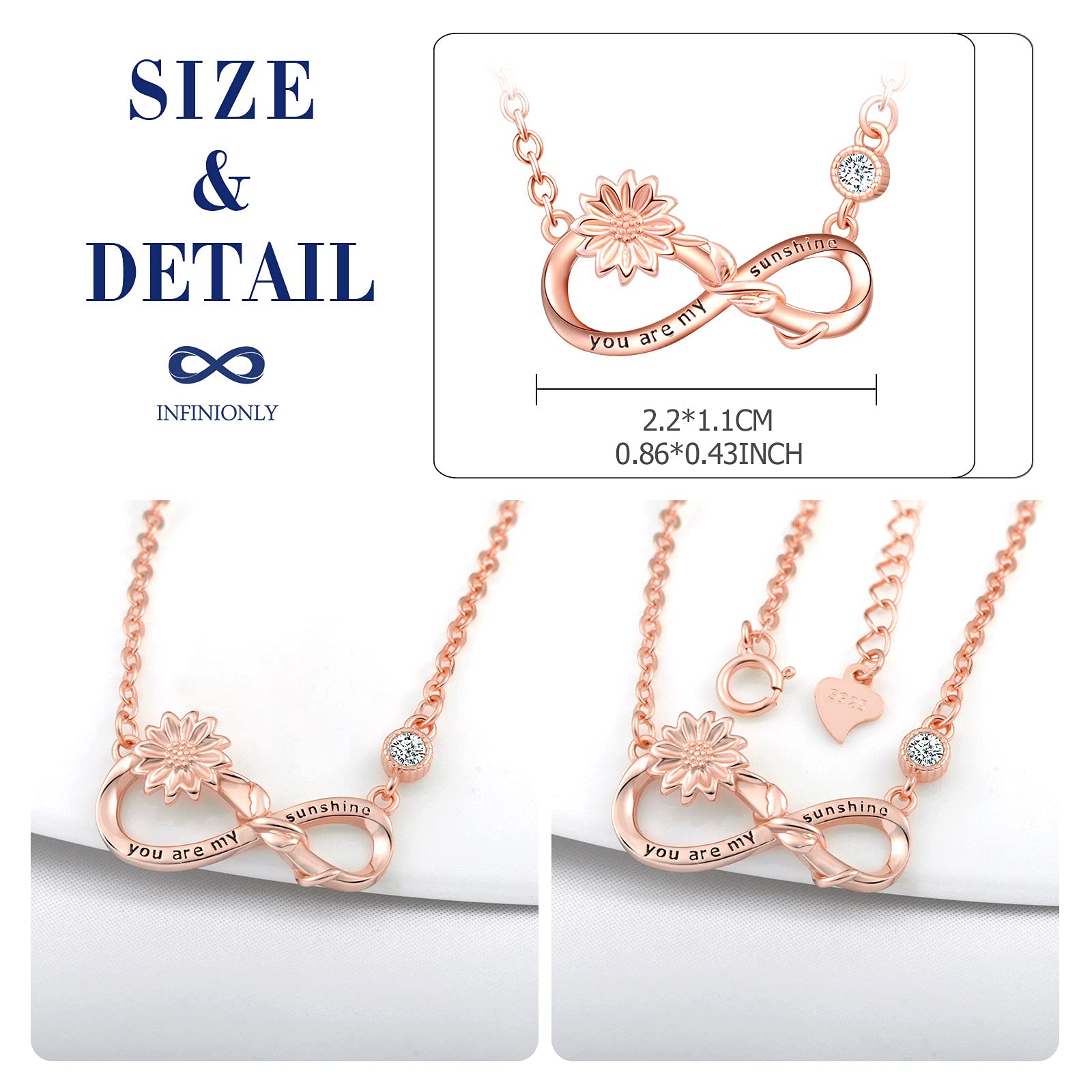INFINIONLY Collana infinito girasole oro rosa argento