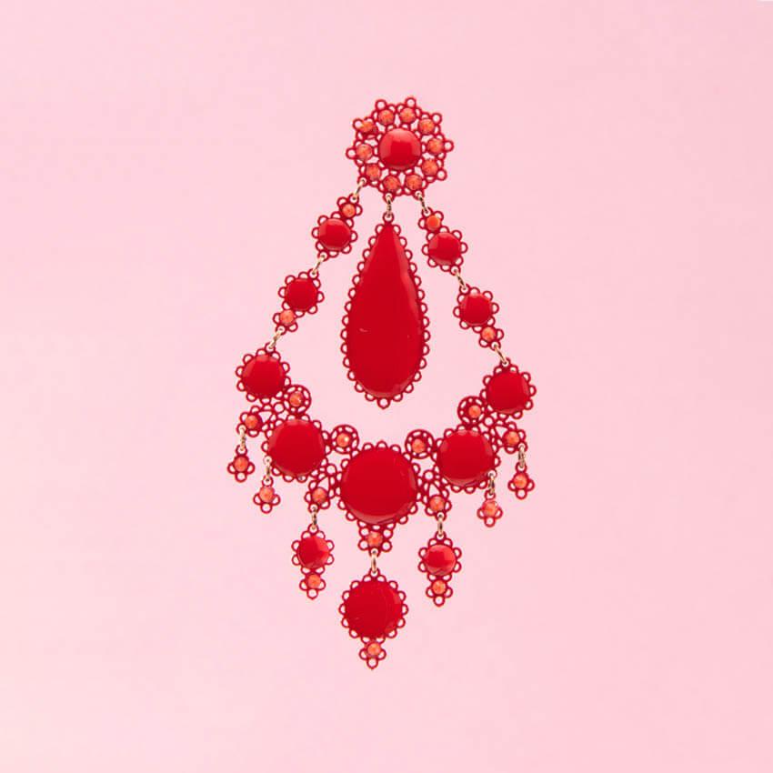 Chic Ad Hoc Orecchini Chandelier Gocce Rosso Geranio
