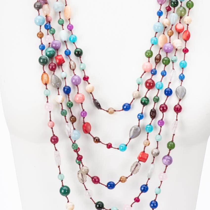 Chic Ad Hoc Collana Lunga Multifili Pietre Dure