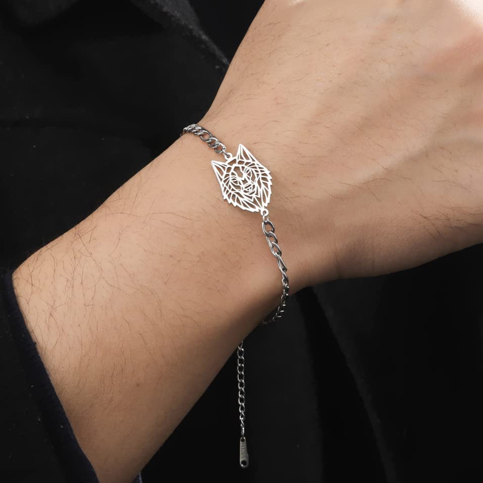 EUEAVAN Bracelets bracciale lupo vichingo argento