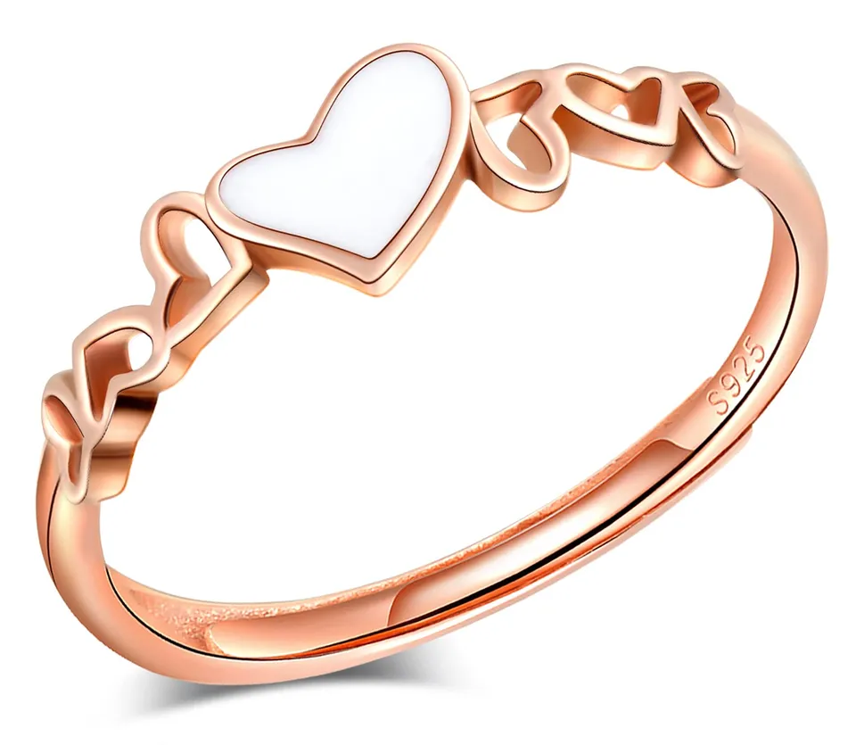 INFINIONLY Fashion Rings anello argento 925 cuore oro rosa regolabile