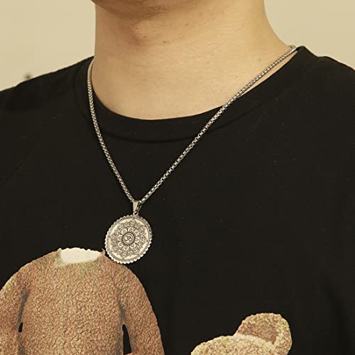 EUEAVAN Necklaces Collana Om Mandala Argento Uomo