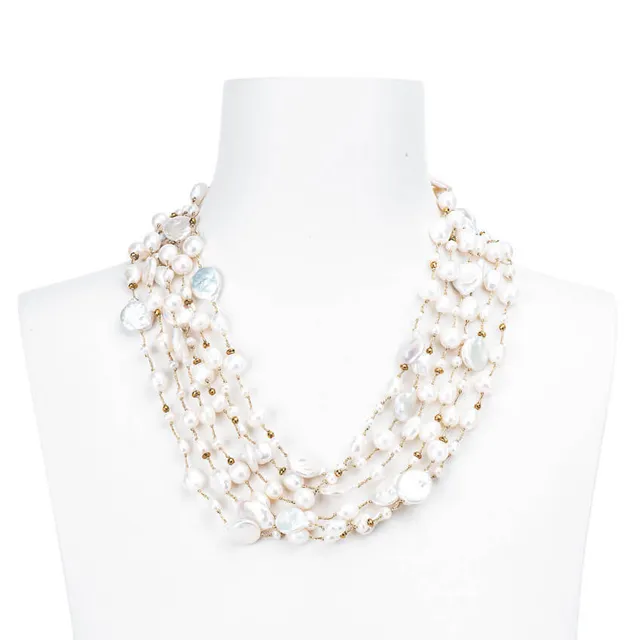 Chic Ad Hoc Collana girocollo multifili perle di fiume