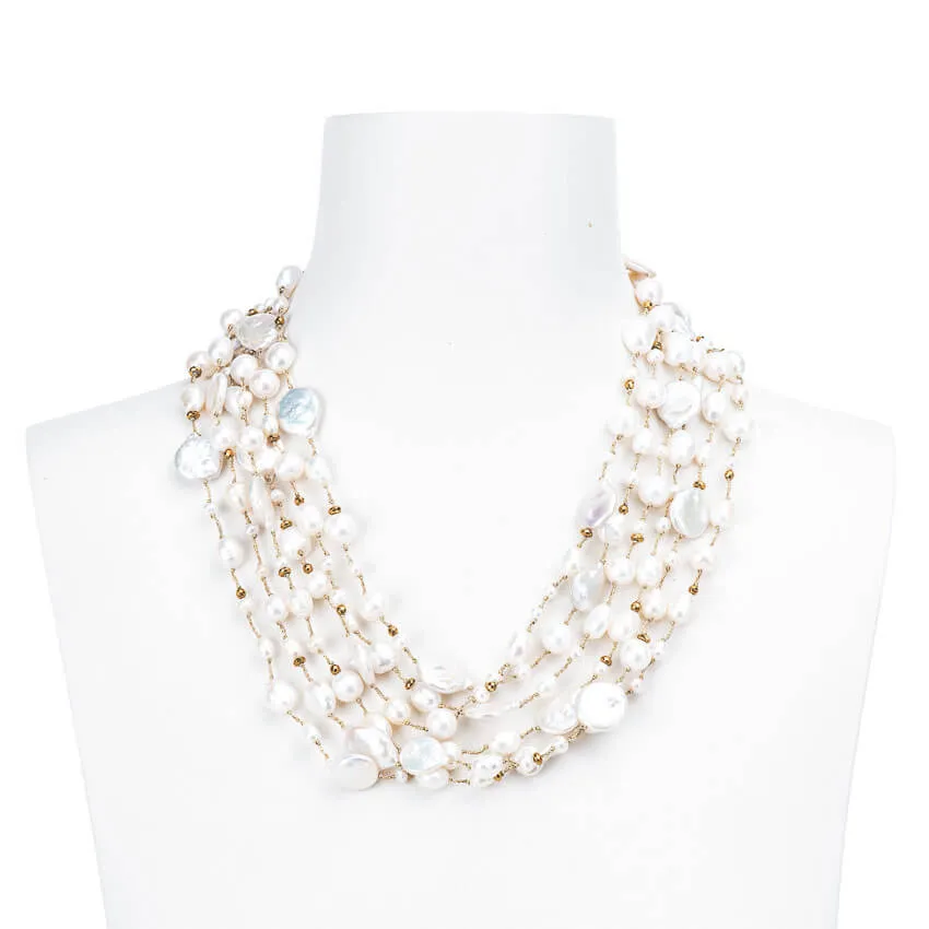 Chic Ad Hoc Collana girocollo multifili perle di fiume