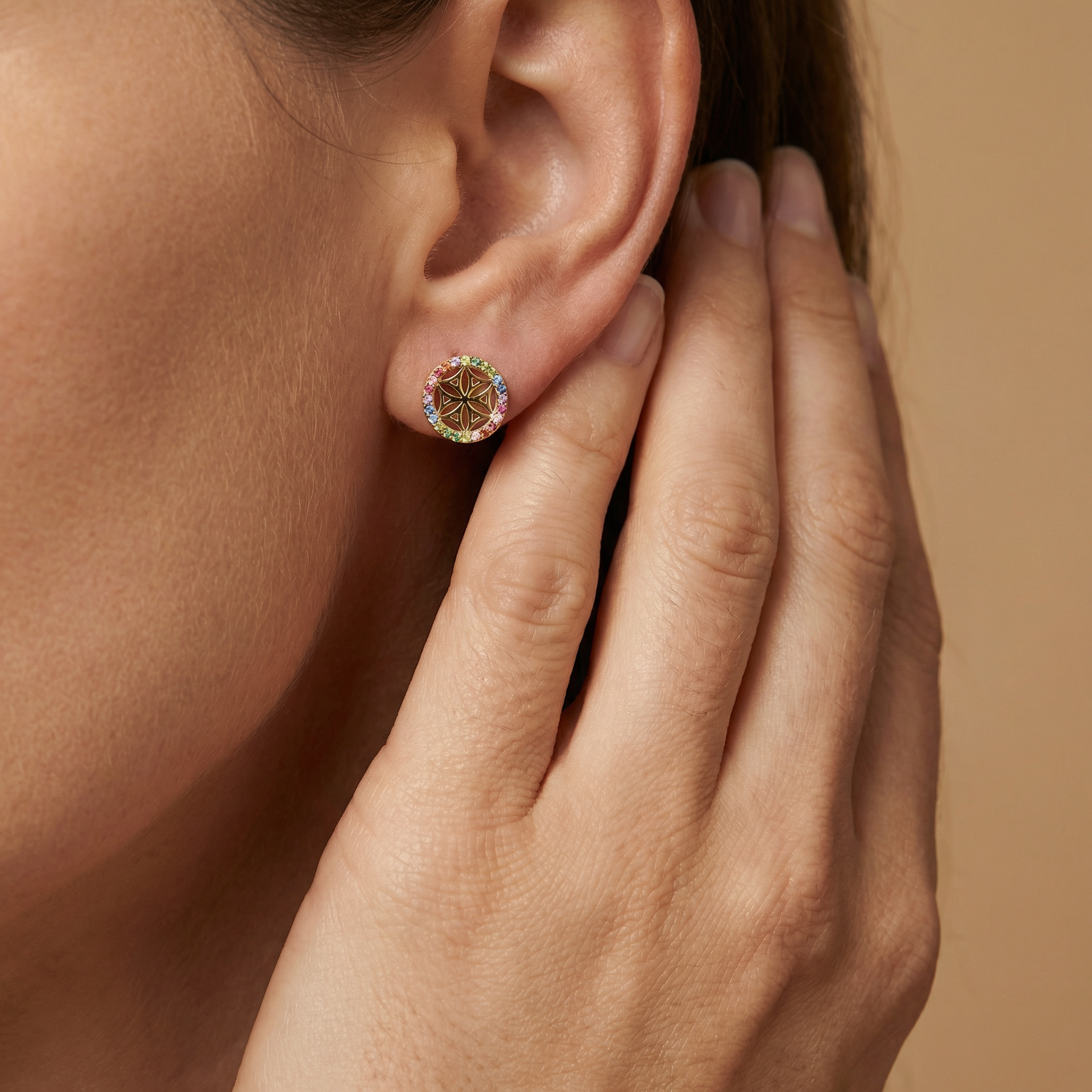 Engelsrufer Lebensblume Gold orecchini argento zirconia