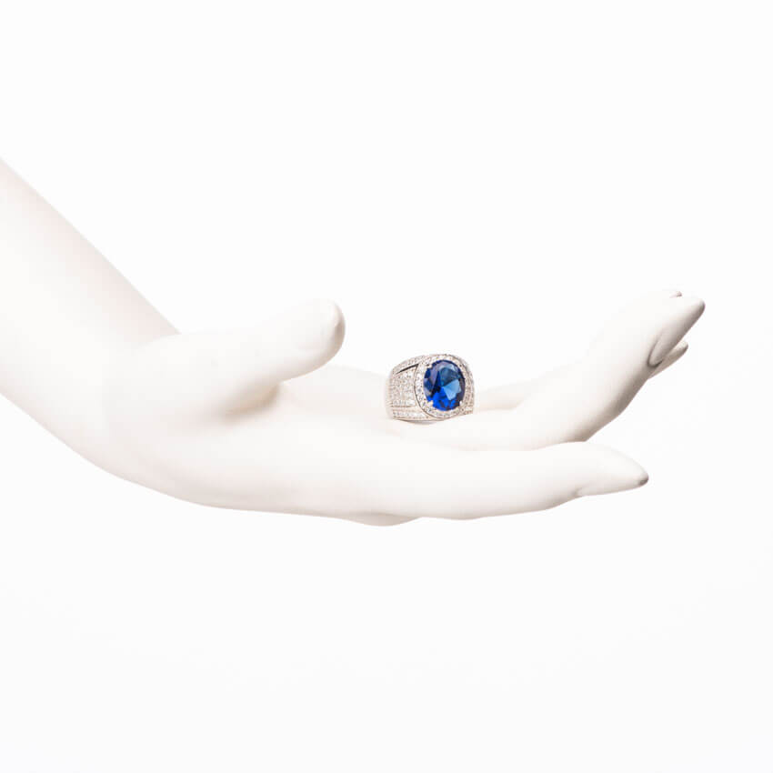 Chic Ad Hoc Anello Fascia Argento Anello Blu Zaffiro Chiaro