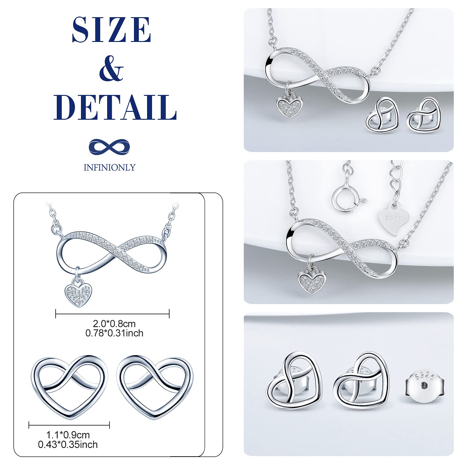 INFINIONLY Fashion Necklaces parure collana argento 925 cuore A-silver