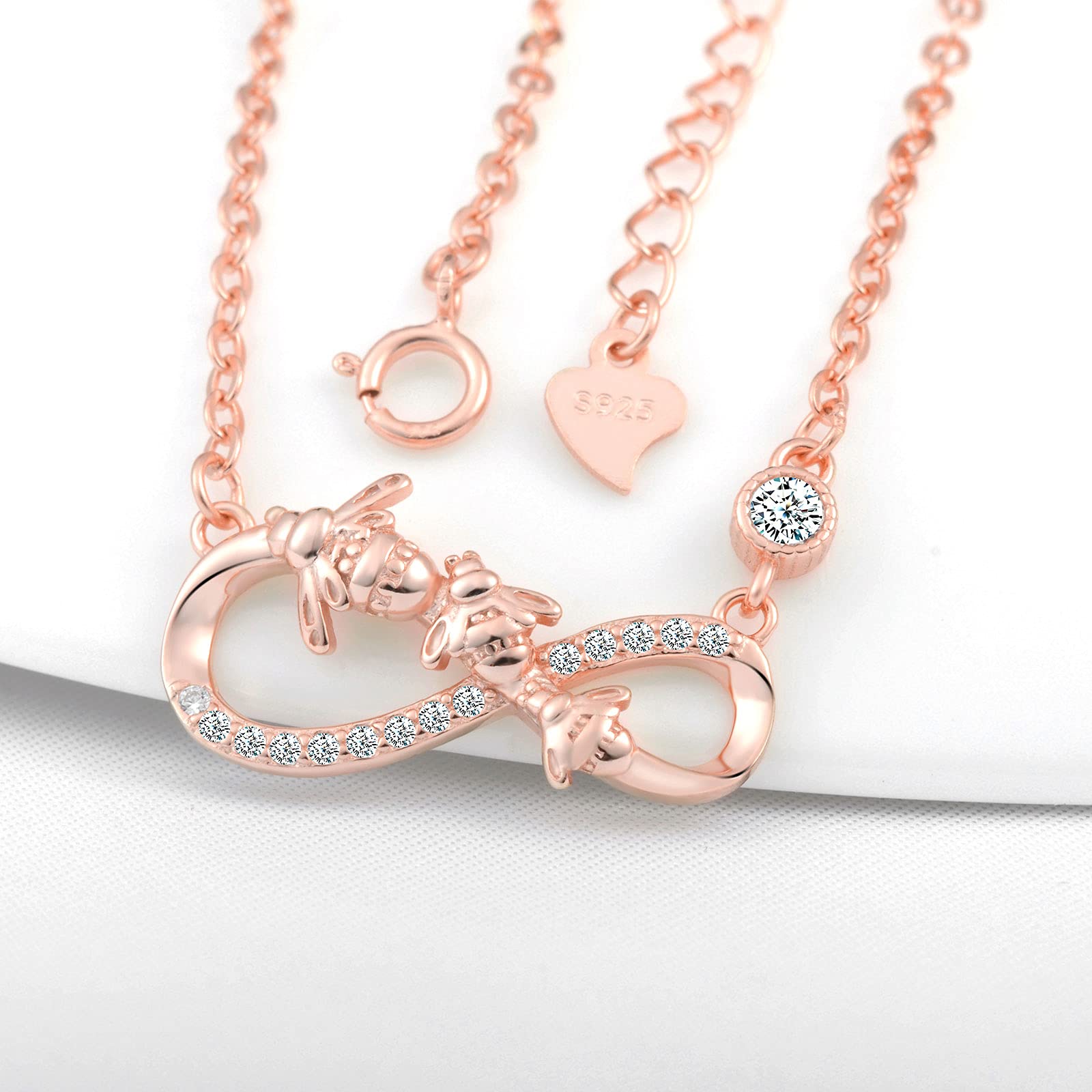 INFINIONLY Collana infinito ape argento 925 oro rosa