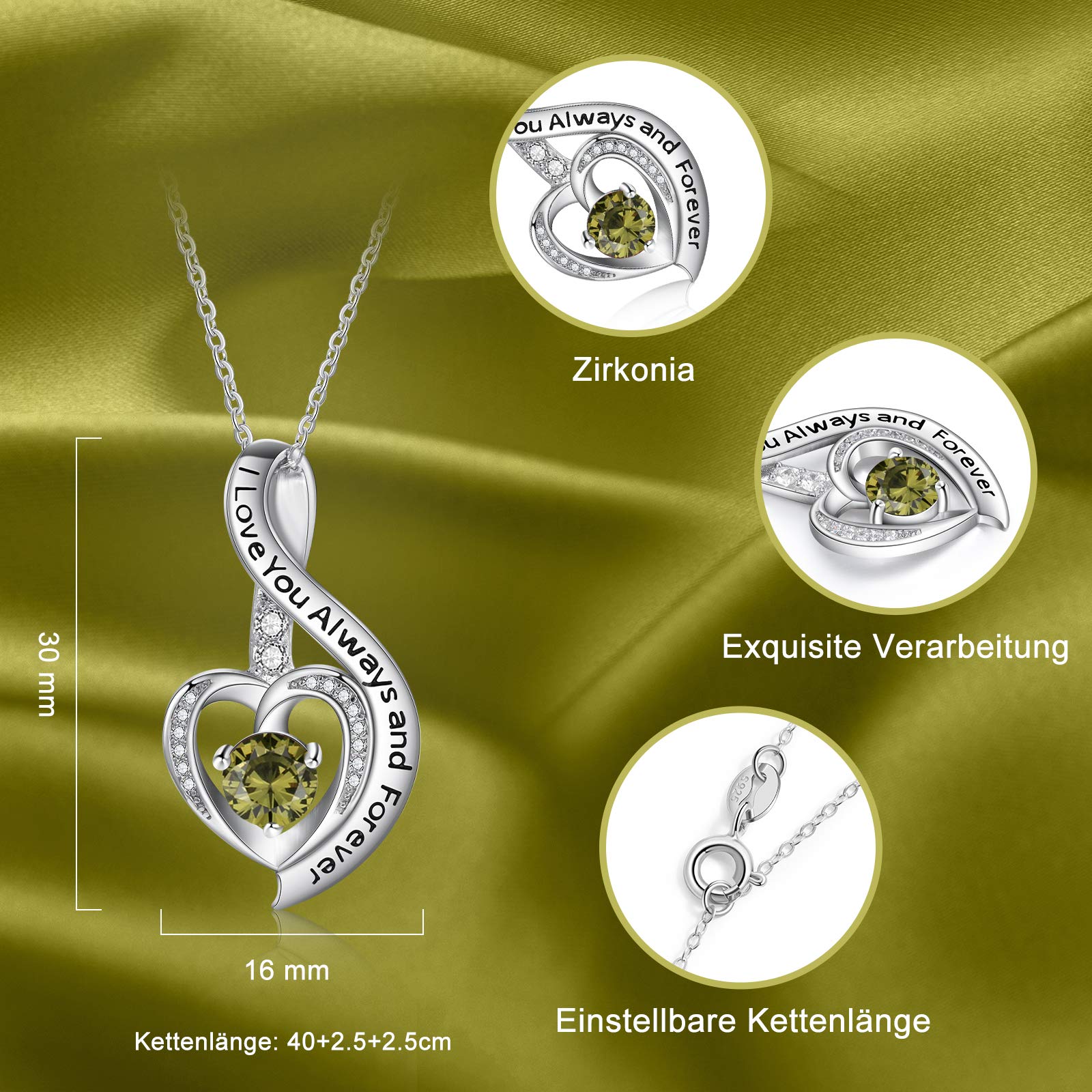 Jessemade Gioielli Collana Cuore Argento 925 Zirconi Mamma
