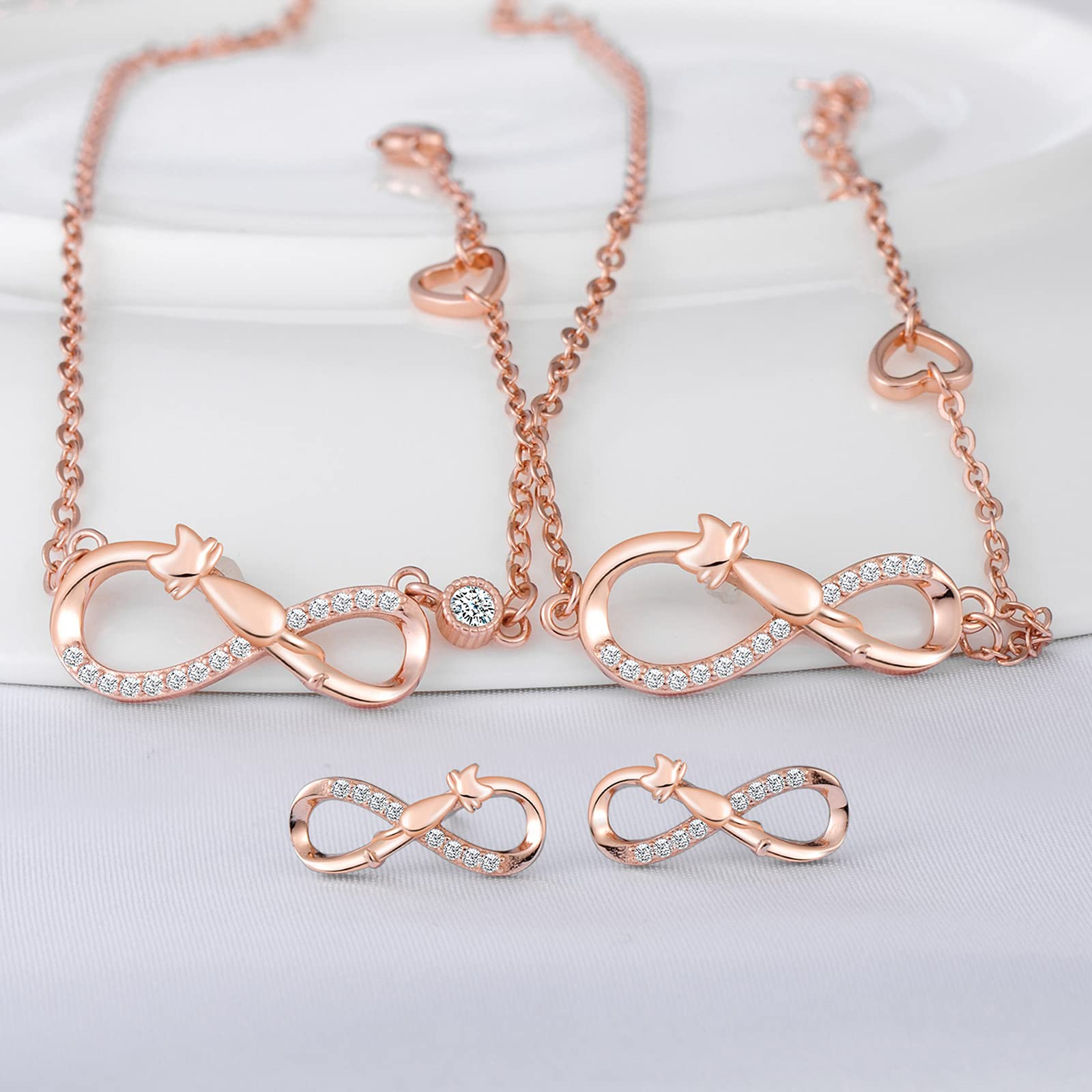INFINIONLY parure gioielli argento 925 oro rosa collana C