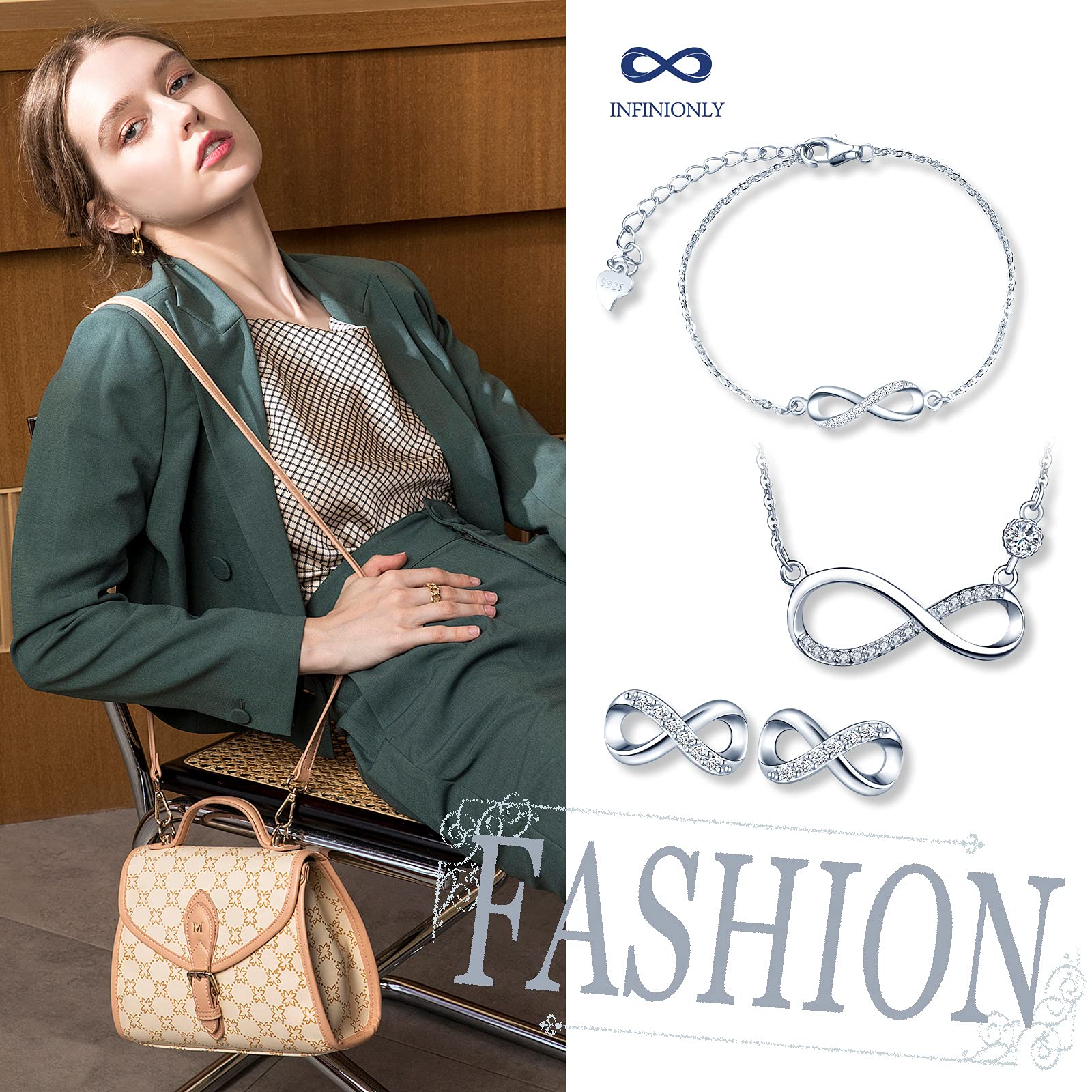 Infinionly Fashion parure argento 925 infinito set C zirconi