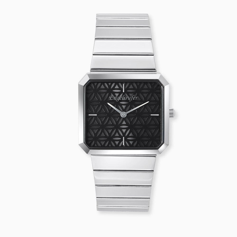 Engelsrufer Uhren Lebensblume Schwarz orologio acciaio nero argento