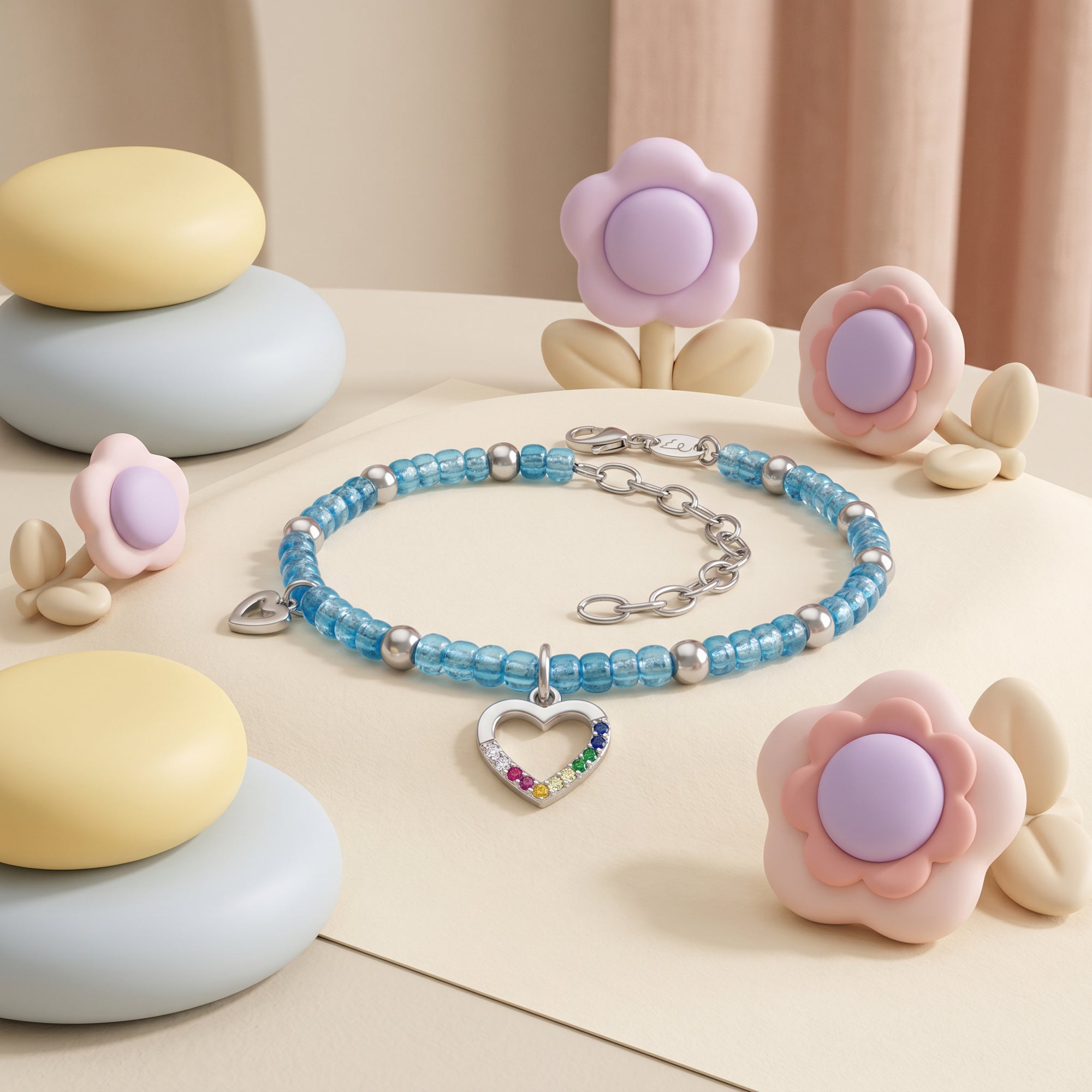 Engelsrufer Kinder bracciale acciaio cuore zirconi multicolor