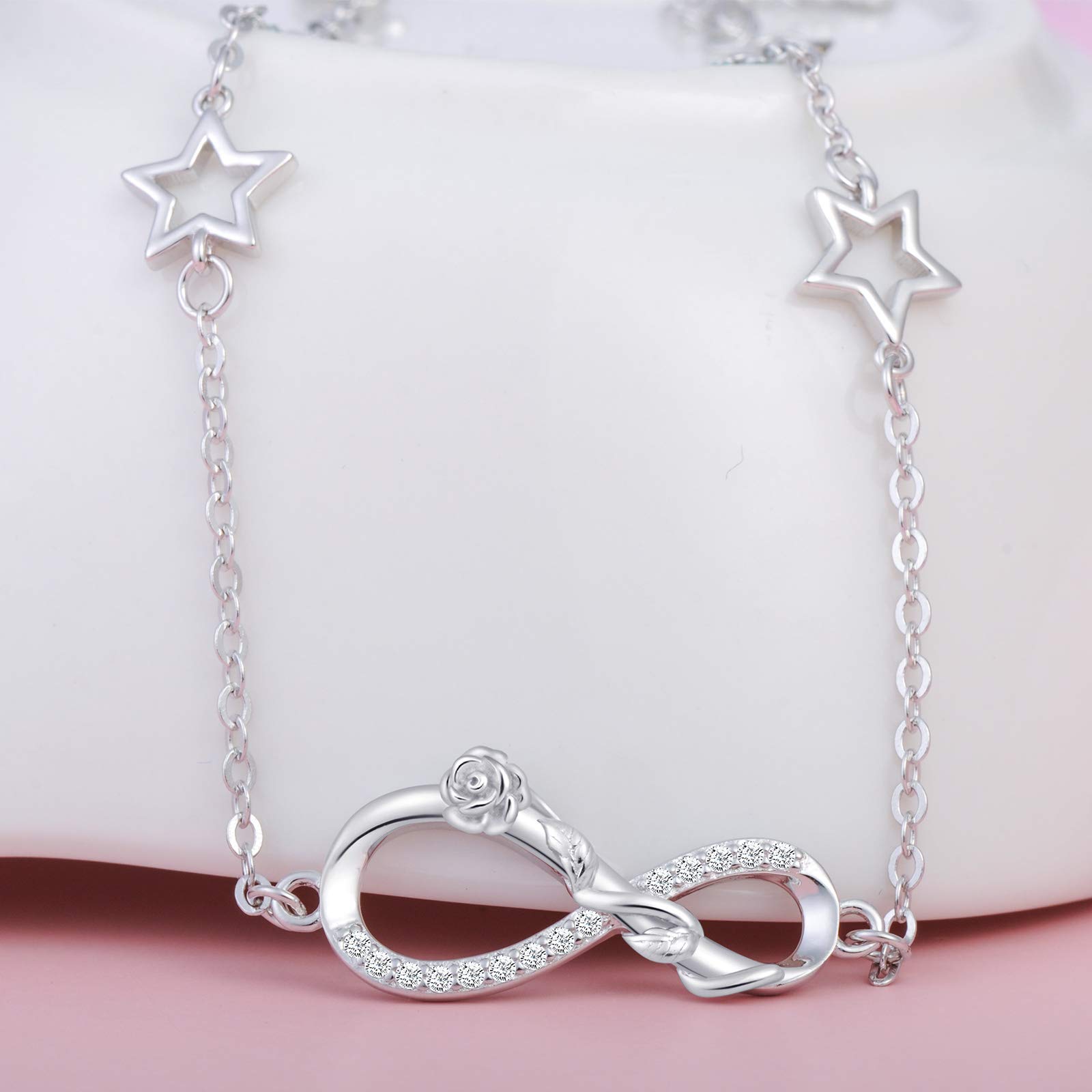 Infinionly Fashion bracciale stella argento 925 fiore rosa zirconi