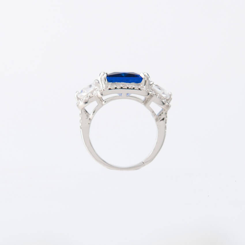 Chic Ad Hoc Anello Taglio Smeraldo Argento Blu Zaffiro