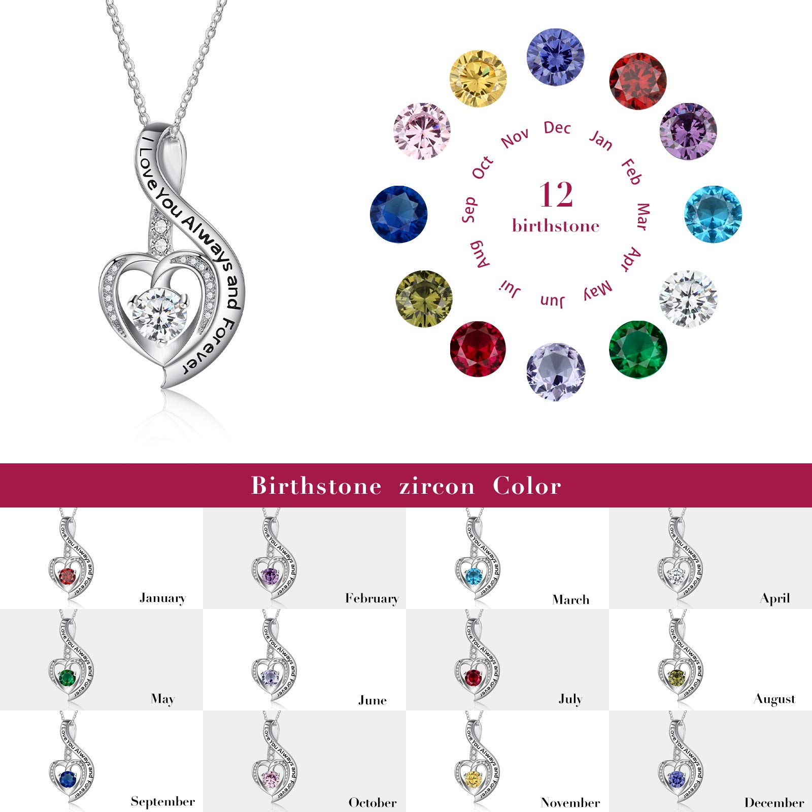 Jessemade Gioielli Collana Cuore Argento 925 Zirconi Mamma