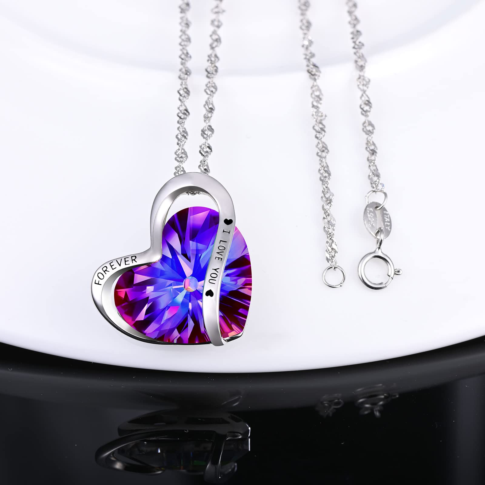 INFINIONLY Cuore dell'Oceano collana cuore argento viola 45 cm