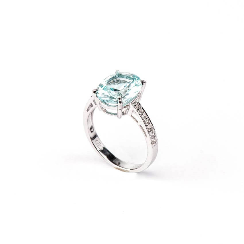 Chic Ad Hoc Anello argento acquamarina gambo zirconi