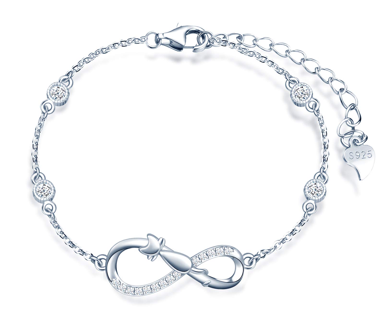 INFINIONLY bracciale argento 925 gatto cuore zirconi A-cuore