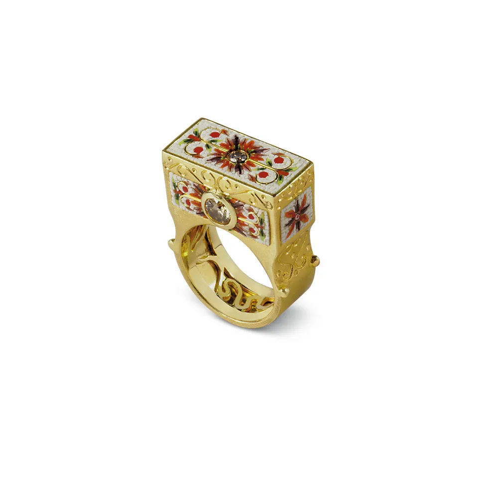 Le Sibille Yemen anello oro 18ct diamanti brown 1,15 ct